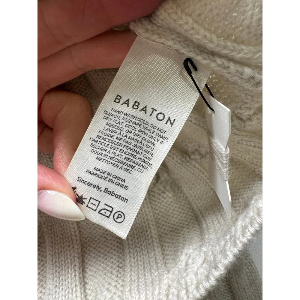 Babaton Sweater Women XS Heather Birch Glory Cable Knit Merino Wool‎ Cropped